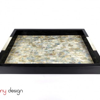 Black rectangle lacquer tray attached with pearl / size S 32*46cm